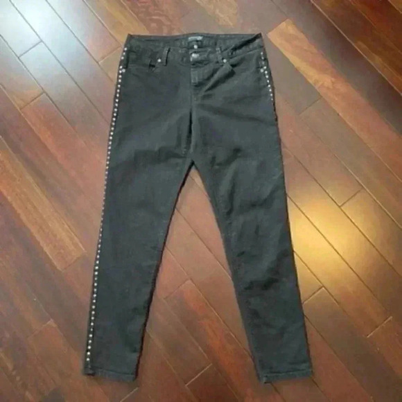 Evermore Skinny Jeans Side Studded Ankle Cropped Black Denim Size 29 7 - Picture 14 of 15